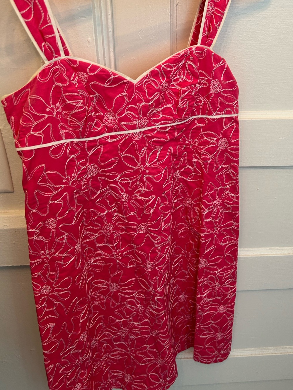 Lilly Pulitzer Shift Dress Hot Pink Cotton white floral embroidery sweetheart
